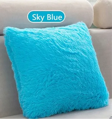 Sky Blue 40x40 см/15,75x15,75 дюйма, однотонный чехол для подушки, длинная плюшевая декоративная наволочка для подушки, наволочка для дивана, наволочка для подушки, домашний декор - Цвет: Sky Blue