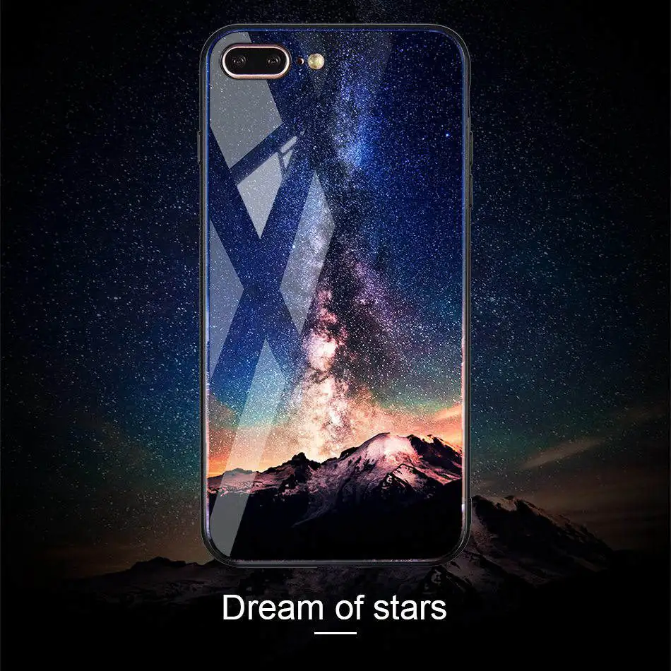 TOMKAS Space Star Case For iPhone X Case Tempered Glass Patterned For iPhone 7 6 Plus 6s 8 Cases Glossy TPU Soft Edge Cover