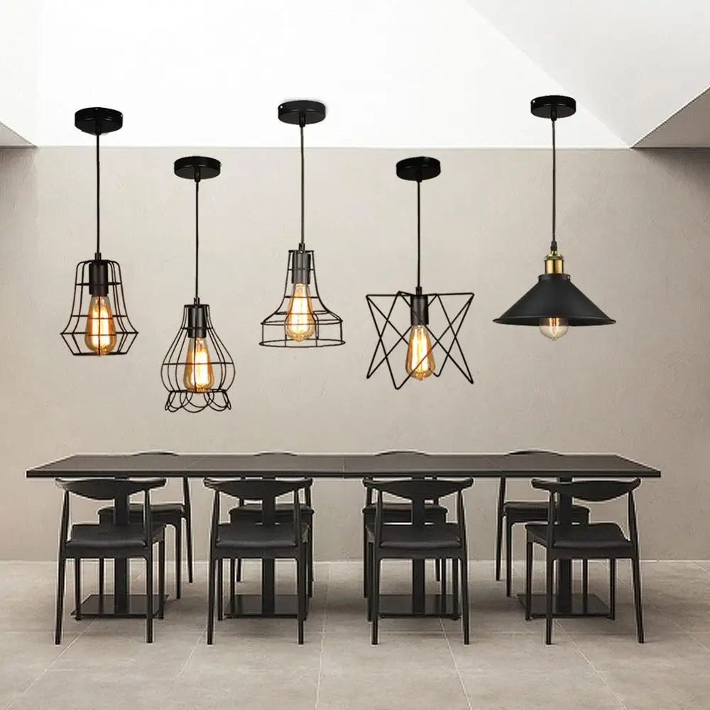  Modern Pendant Light Black Iron Hanging Cage Vintage Led Lamp E27 Industrial Loft Retro Dining Room - 32883971535