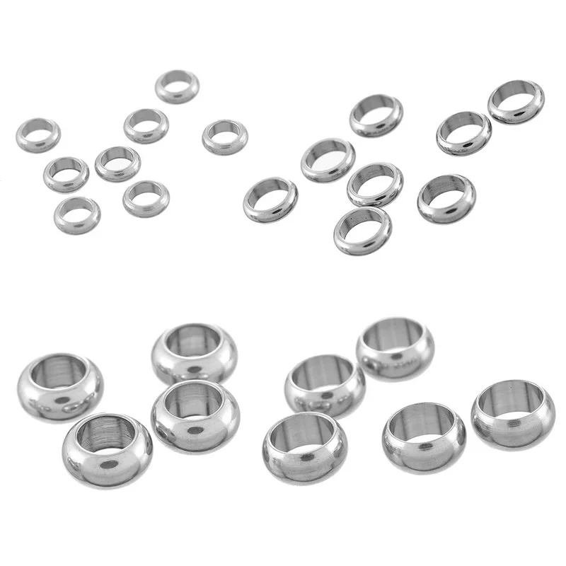 

50PCs 4-10mm Stainless Steel Large Hole Closed Ring Beads For Jewelry Findings Making DIY Beads Accessories Necklaces Bracelets