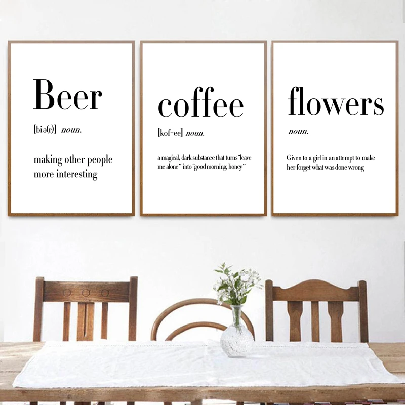 

Minimalist Art Definition Beer Coffee Wine Quotes Posters Print Nordic Kitchen Room Wall Art Picture Home Decor Canvas Painting
