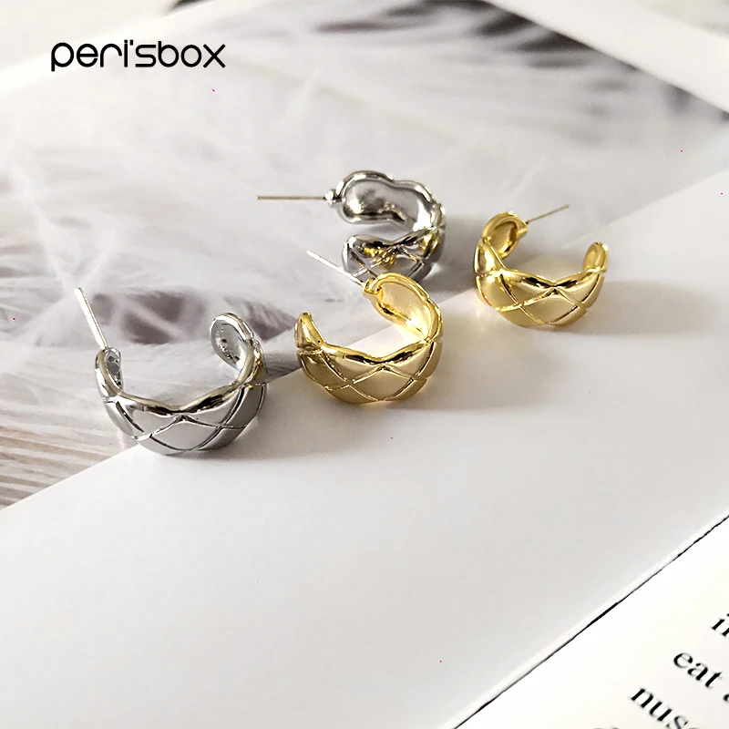 

Peri'sBox Solid Gold Wide Open Hoop Earrings for Women Round Circle Earring Textured Thick Small Hoops Boucle Doreille Femme