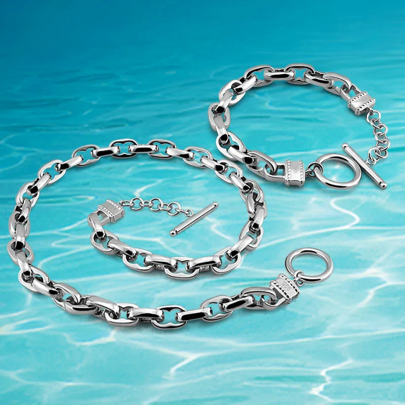 925 sterling silver necklace bracelet, men's necklace set, wide edition