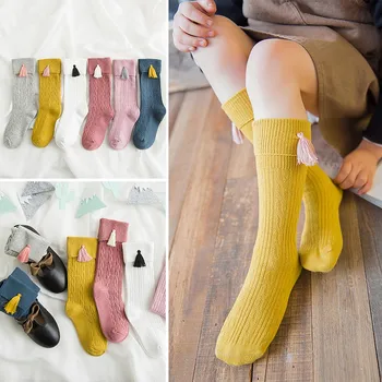 

Baby girl socks tassel calf long tube cotton baby socks fashion school cute tassel baby girl socks 1-8T Kids Clothes