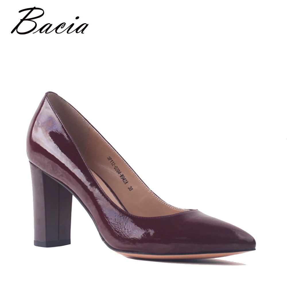 

Bacia Genuine Leather Shoes For Women High Heel Pointed Toe Thick Heel Pumps Dress Party Office Ladies Brand Shoes Size 40 SA091