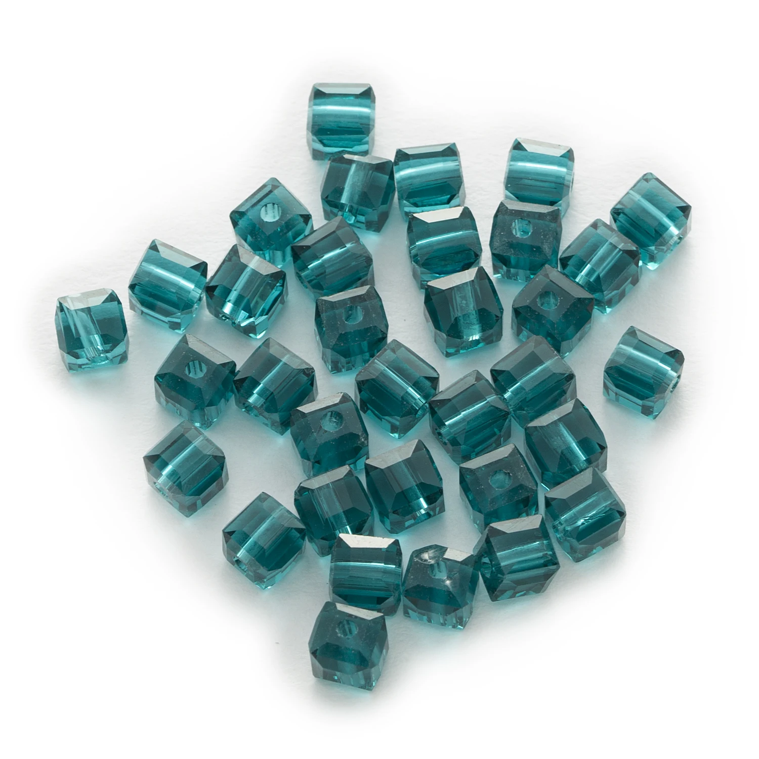 50 Piece Peacock Blue Cut Faceted Crystal Glass Cube Spacer Beads DIY