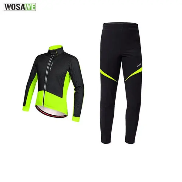 

WOSAWE Winter Fleece Cycling Sets Suits Bicycle Thermal Jacket Men's Windproof Bike Trousers Autumn Clothing Sportswear