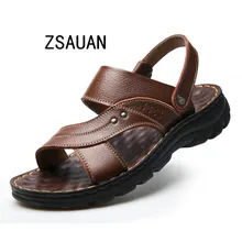 ZSAUAN/мужские повседневные сандалии из натуральной кожи; массажные Повседневные тапочки на толстой подошве; удобные мужские летние пляжные сандалии