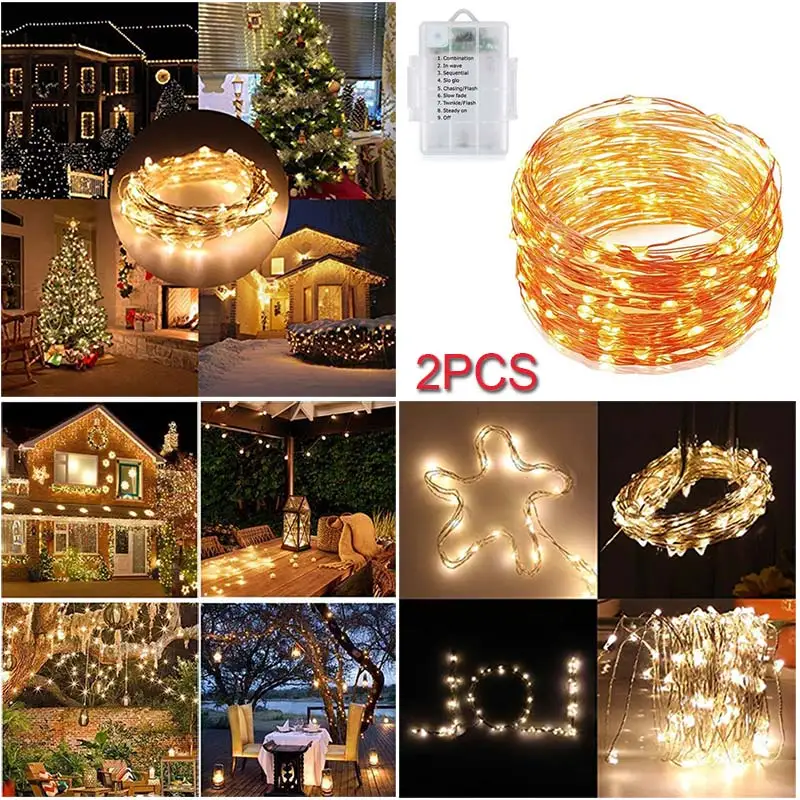 

Newest 2 Pcs 10m 100LEDs Fairy String Light with Wireless Remote Control Christmas Decor 8 Modes Light @8