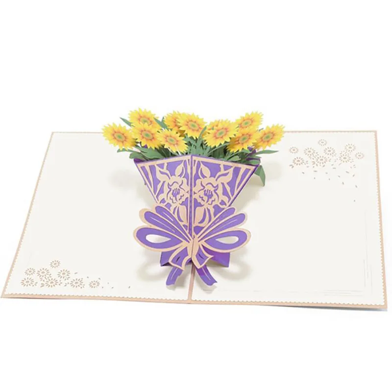  3D Flower Bouquet Paper Pop Up Card With Blank Envelope Invitations Greeting Cards Thank You Invita - 32999745508