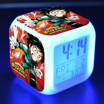 

Anime Figurines My Hero Accademia Clock Alarm LED Colorful Light Thermometer Jump Comics Japan Manga Figure Toys