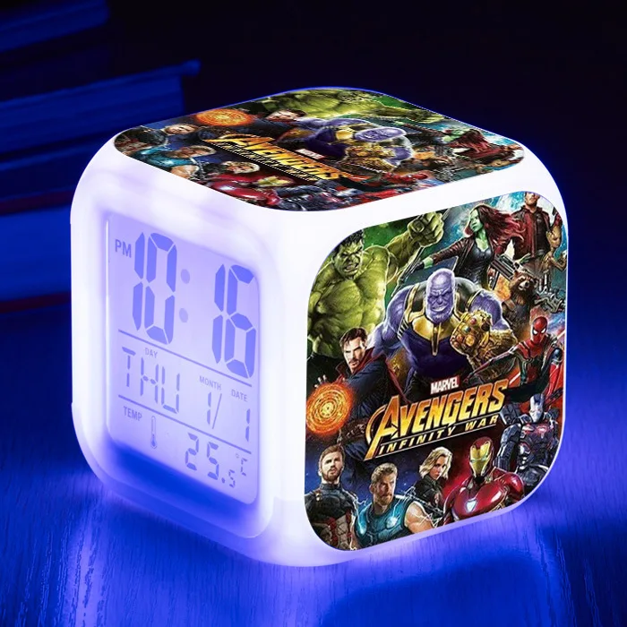 Avengers Endgame Alarm Clock wake up light Digital Alarm Clock Kids Toys LED Clock Color Changing table reveil wekker - Color: 25