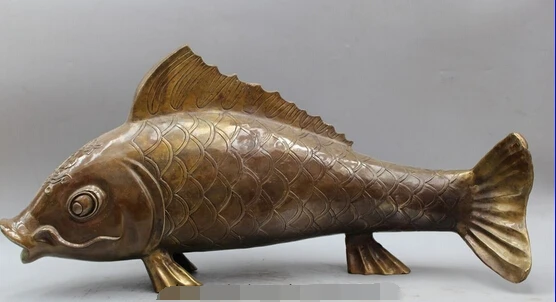 

003539 27" China Chinese Feng Shui Pure Bronze Fish Animal barracuda cyprinoid Statue