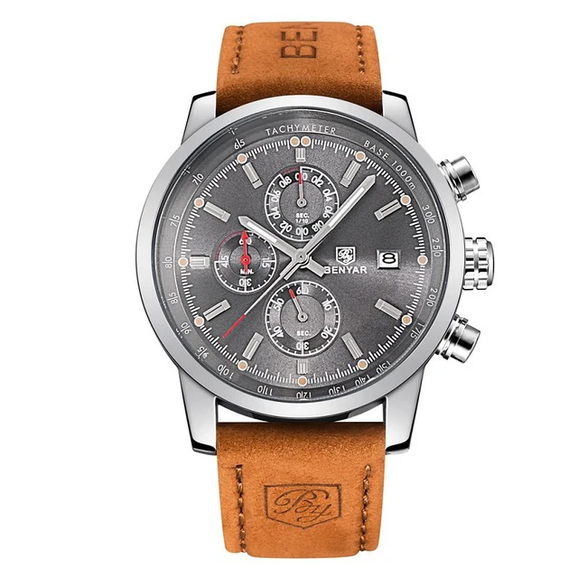 Brown silver gray Модные брендовые новые роскошные спортивные часы, мужские водонепроницаемые часы с хронографом, мужские часы, мужские уличные наручные часы - Цвет: Brown silver gray