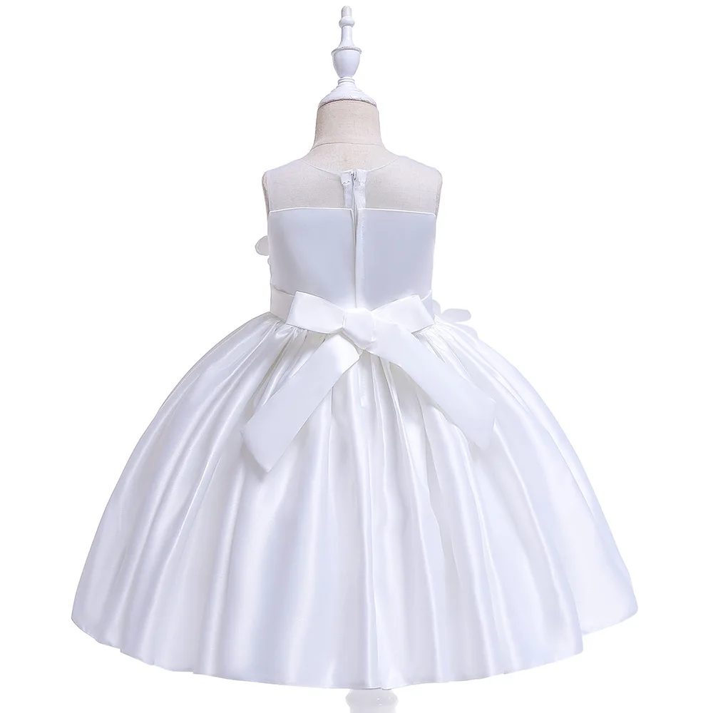 Лидер продаж, белые платья ручной работы для первого причастия для девочек, сатиновые платья трапециевидной формы с цветочным узором для девочек