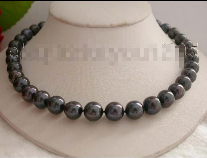 

fast17" Genuine Natural 12mm Black Round Pearl Necklace 925silver clasp #f1510! (A0322)