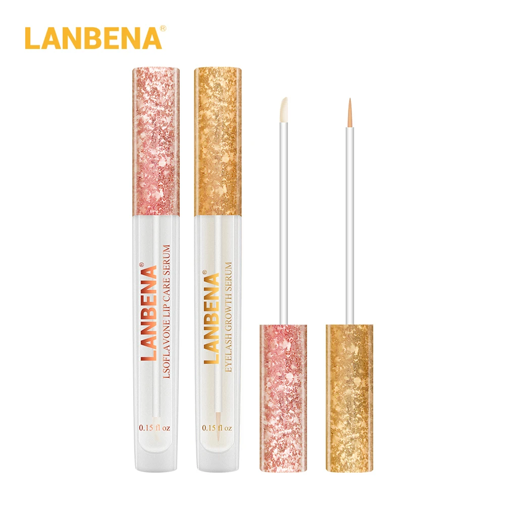 

LANBENA lip care Serum Increase full lips Elasticity Moisturizing lip plumper gloss + Eye lash Serum 7 Day Eyelash Growth 2pcs