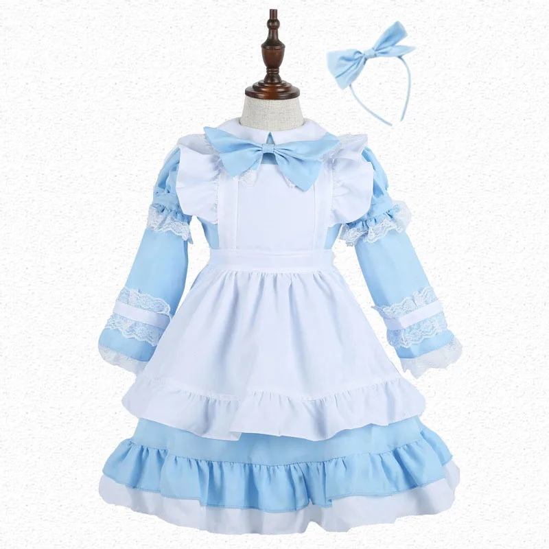 Coshome Women Girls Maid Cosplay Alice Costumes Family Matching Clothing Mother Daughter Blue Lolita Dress For Halloween Party (8)