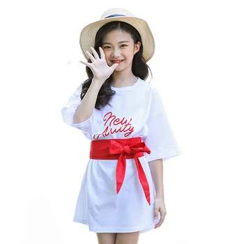 

Summer Kids Dresses for Girls Dresses 2019 Pricess Dress Cotton Letter Sashes Costume Casual Children Clothing 6y-14y