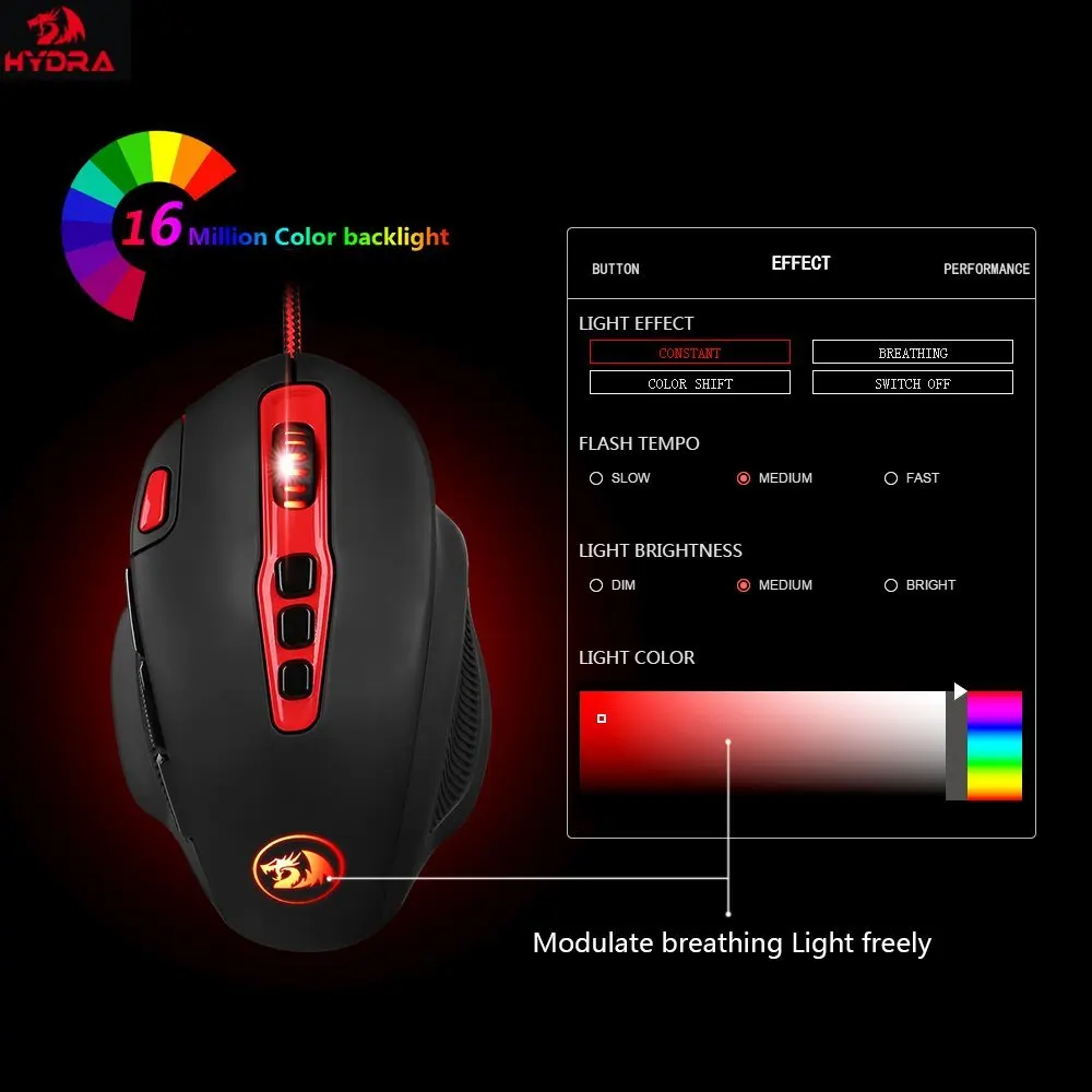Игровая программируемая мышь Redragon 14400 DPI с боковыми кнопками Регулируемый Вес