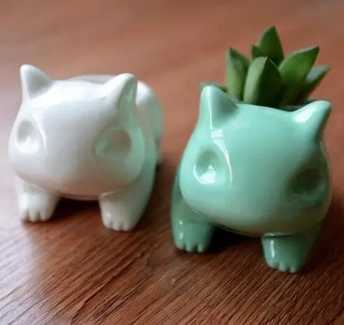 

Mini Pokemon Ceramic Flower pot Bulbasaur Planter White Green Succulent Plants Flower Plant bonsai pot Hole Cute