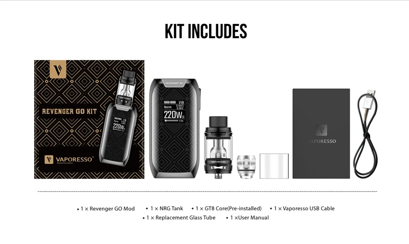 Оригинальный vaporesso Мститель Go комплект Box mod VAPE 220 Вт с 5000 мАч Батарея nrg бак 5 мл