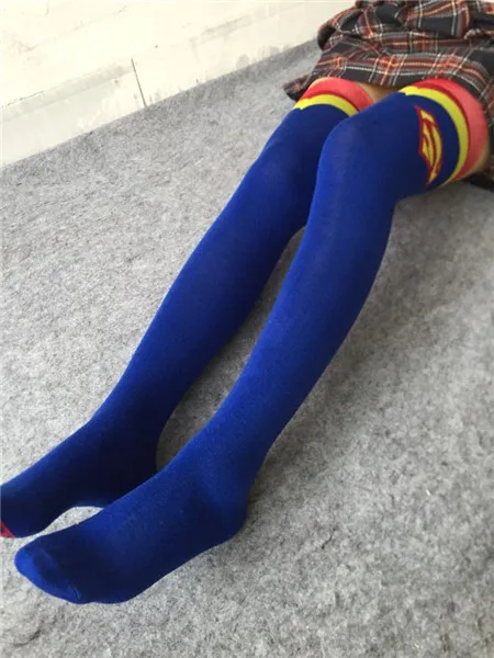 

Juniors cosplay super man 100% cotton cloak over-the-knee barreled female socks