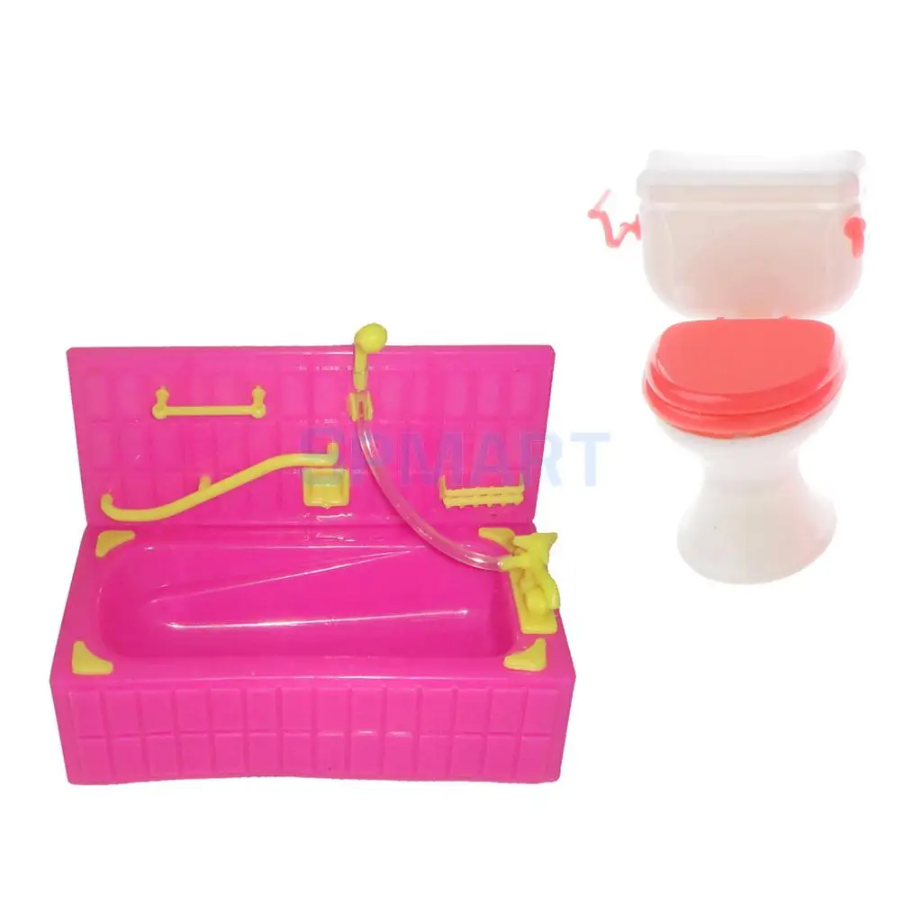 MagiDeal Plastic Dolls House Miniature Bathtub+Toilet Bathroom Furniture Decor Accessory for Kids Children Pretend Play Toys