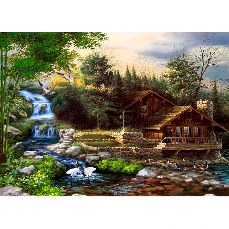 house waterfall forest