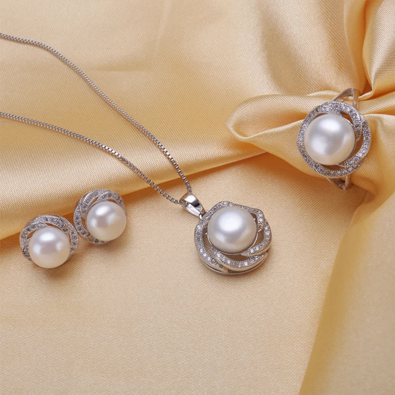 RUNZHUQIYUAN 2017 natural freshwater pearl Pendant Necklace/Earrings jewelry set for women 925 sterling silver jewelry crystal jewelry set sterling silver jewelry 100% 925 formal jewelry set natural freshwater pearl