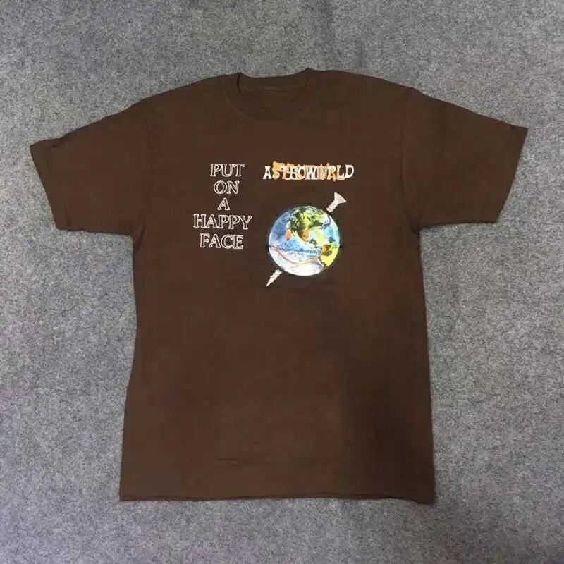 Трэвиса Скотта Astroworld Festival Happy Face футболка для мужчин и женщин Высокое качество Топ тройники хип-хоп ASTROWORLD футболка многоцветная