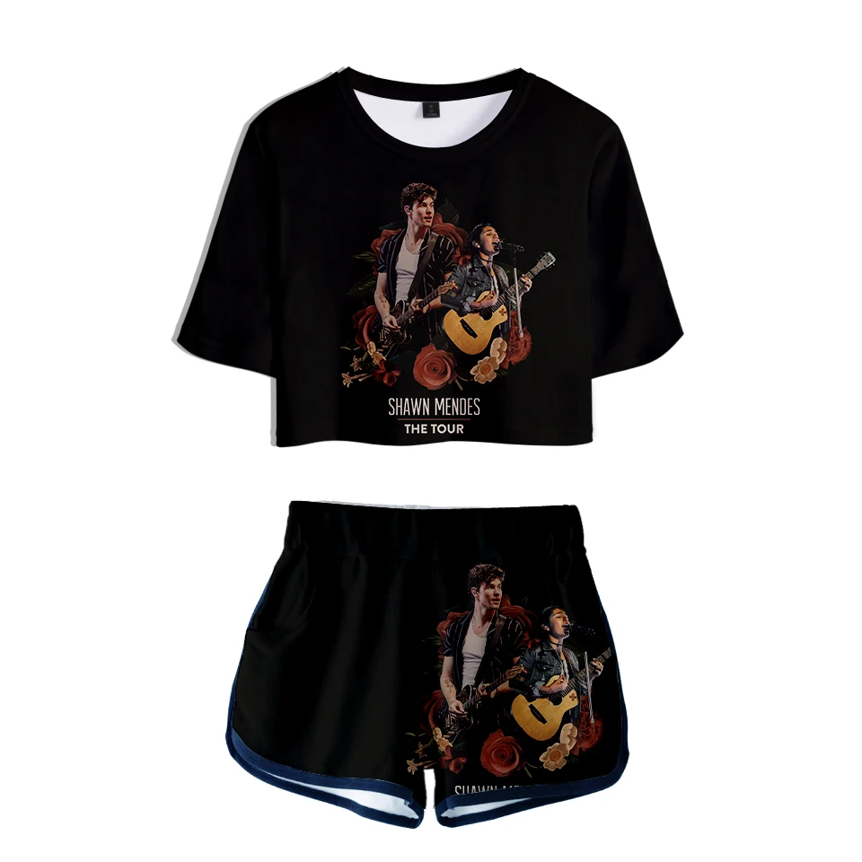 Женский комплект из двух предметов с 3D принтом Shawn Mendes album Illuminate короткая футболка