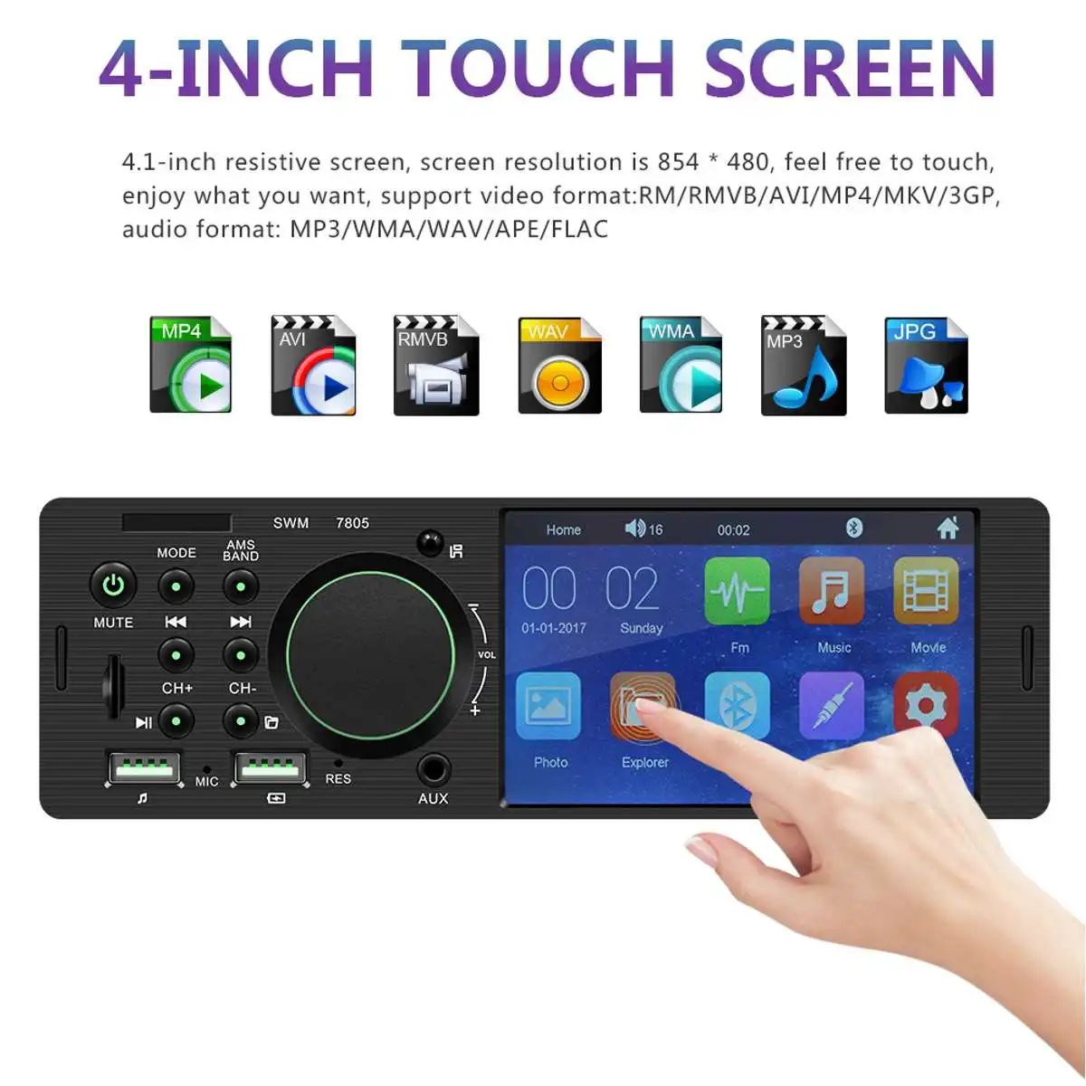 

4.1" HD Car Multimedia rear view camera WIN screen Player GPS Navigation Stereo Audio Radio blue tooth Retractable Touch Screen