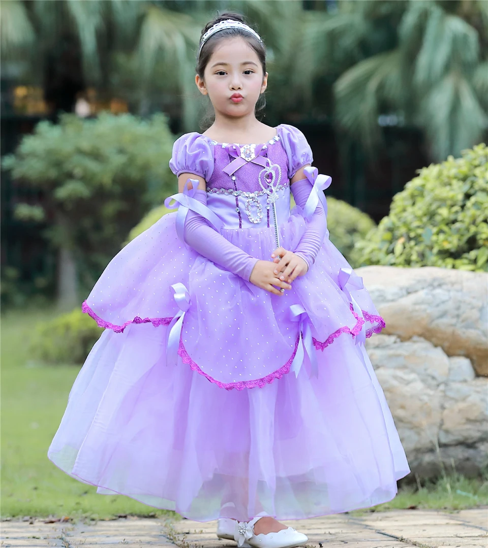 Эксклюзивное Пышное Платье Авроры принцессы Белль для девочек костюм Софии Рапунцель на Хэллоуин Детские великолепные вельветовые платья из тюля для девочек