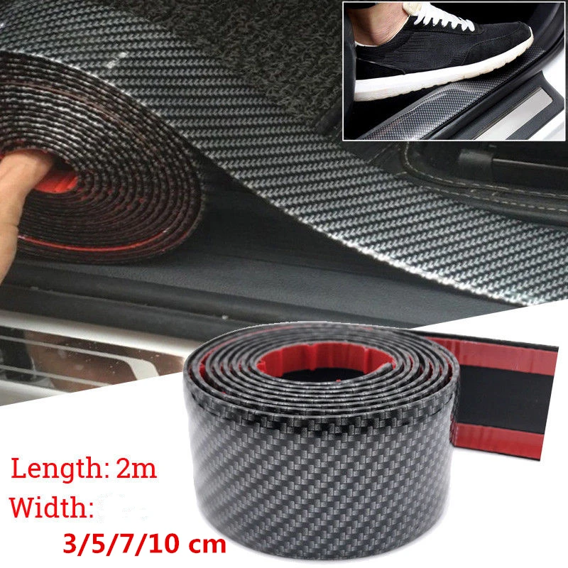 

2M Carbon Fiber Car Moulding Strip Trim Protector 2Mx 3/5/7/10cm Black Trim Bumper Strip Door Sill Protector Guard Car Stickers