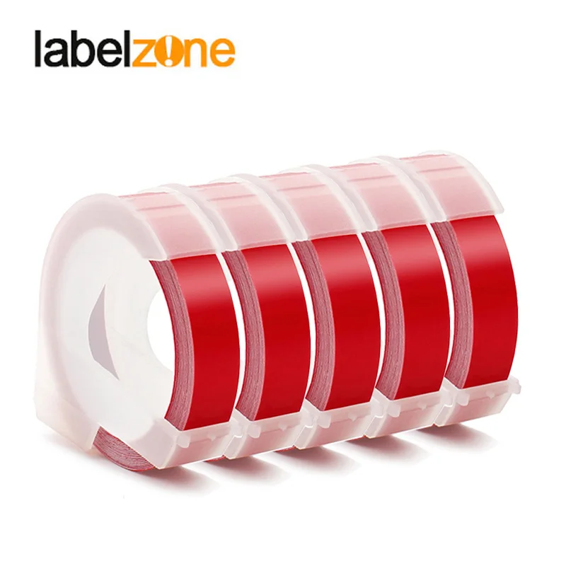 

5Pcs Dymo 9mm*3m Red Embossing Label Tape Compatible Dymo 1610 Manual Label Machine for Motex E101 Label Makers Ribbon