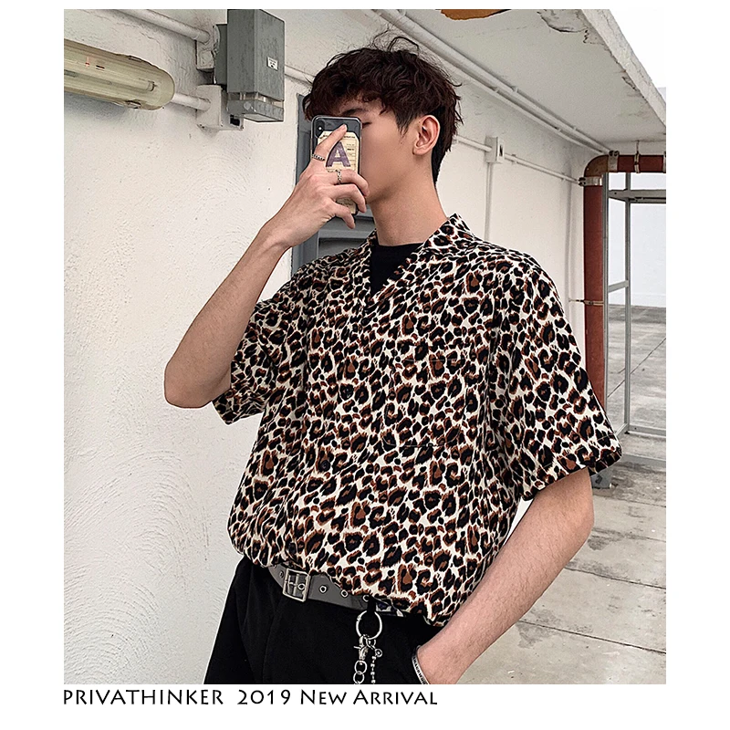 Privathinker Leopard Гавайские рубашки для мужчин Мода 2019 s Harajuku повседневное рубашка с