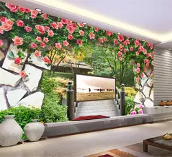 3D настенная Фреска садовые цветы стена деревянный мост пейзаж фото обои на заказ спальня ТВ фон настенная бумага для стен 3D