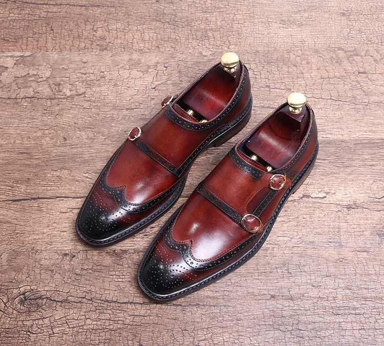 Monk/модельные туфли-оксфорды ручной работы; коллекция года; деловые и официальные итальянские кожаные туфли для мужчин; Туфли-оксфорды в стиле ретро с двойной пряжкой