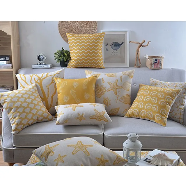 High Quality Linen Pillow Yellow Palm Tree Starfish Cushion Nord High Quality Linen Pillow Yellow Palm Tree Starfish Cushion Nord Style Home Decorative Throw Pillows 45