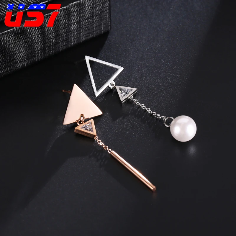 

US7 Geometry Stainless Steel Drop Long Women Earrings Hanging Rhinestones Imitation Pearl Earring Women Wedding Jewelry Gift