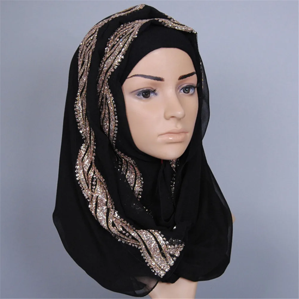 Buy Women Wedding Hijab Scarf With Gold Bronzing Solid Plain Hijabs Long