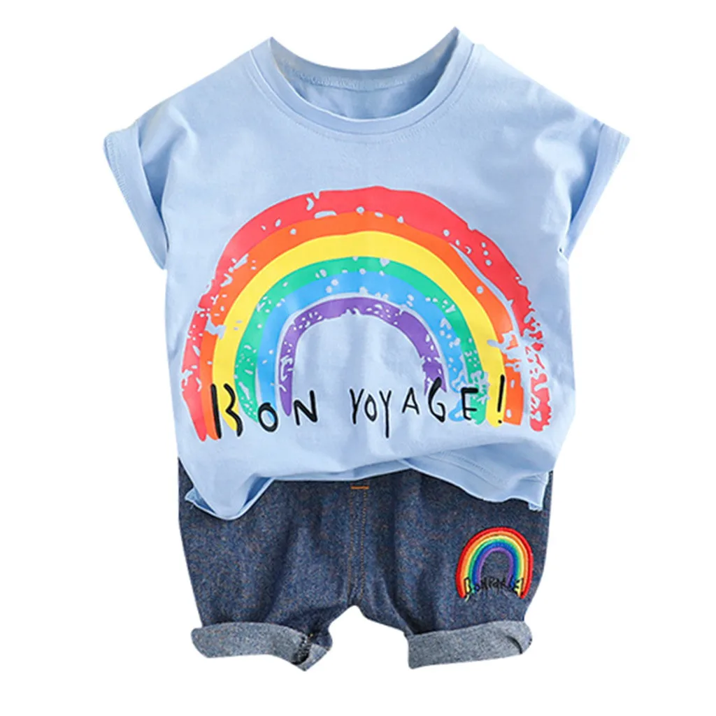 Toddler Clothes Sets Kids Boys Cartoon Rainbow Tops Short Pants Casual Outfits Set Children 2019 Baby Kleding |