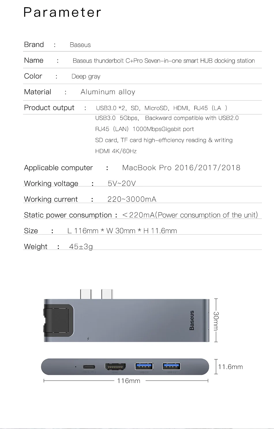 Baseus USB C концентратор к HDMI RJ45 USB 3,0 для MacBook Pro PC Аксессуары Тип C концентратор для huawei P20 mate 20 Pro samsung S8 S9 usb-концентратор компьютерные аксессуары переходник usb type c