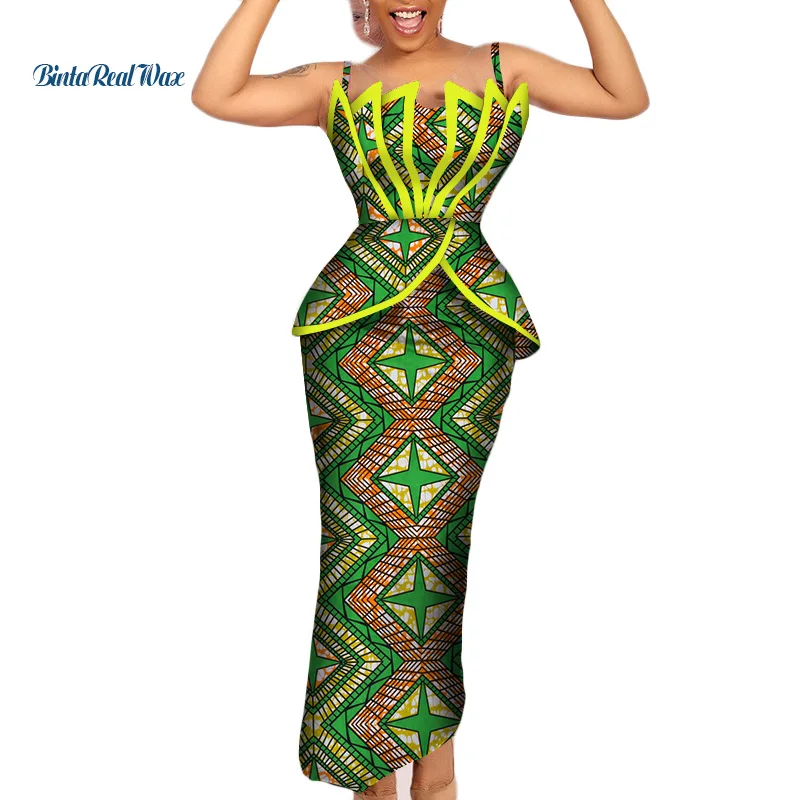 Модный Африканский принт сверло вверх и Юбки наборы для женщин Базен Riche африканская женская одежда 2 шт. юбки-карандаш комплекты WY206 - Цвет: 8