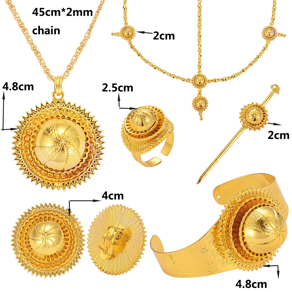 Ethlyn шесть шт ювелирные наборы, золотой цвет в эфиопском эритрейском стиле Habesha Свадебные вечерние Ювелирные наборы, африканские Традиционные ювелирные изделия S294