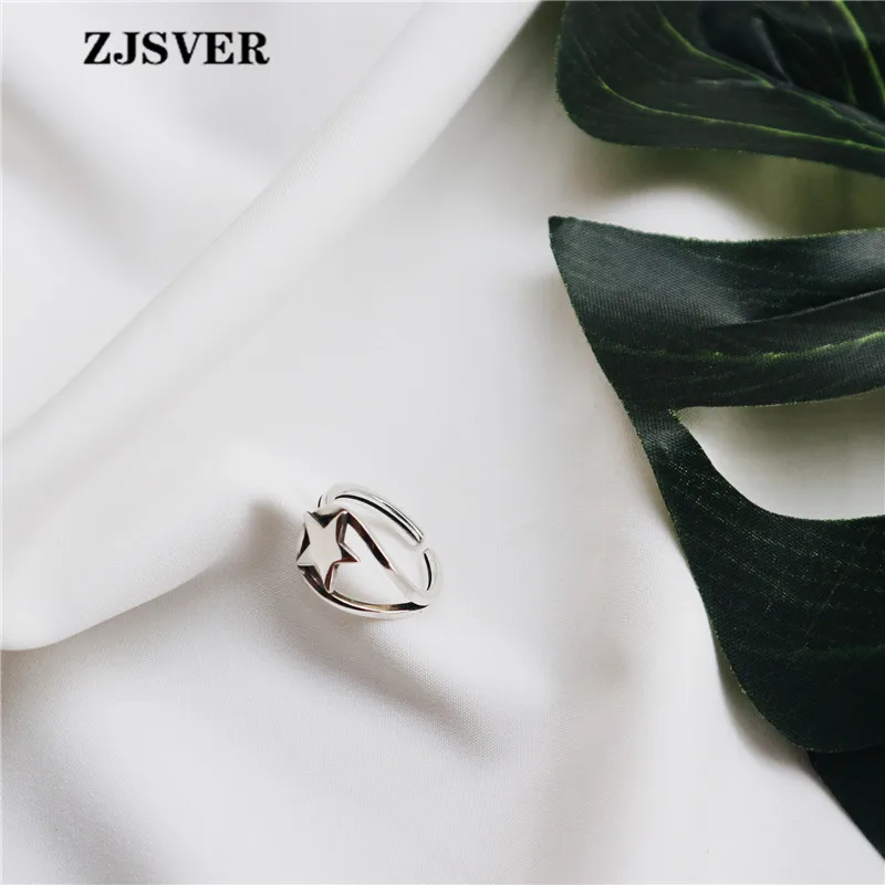

ZJSVER Fine Jewelry 925 Sterling Silver Rings Fashion Silver Double-layer Pentagram Opening Adjustable Women Ring For Present
