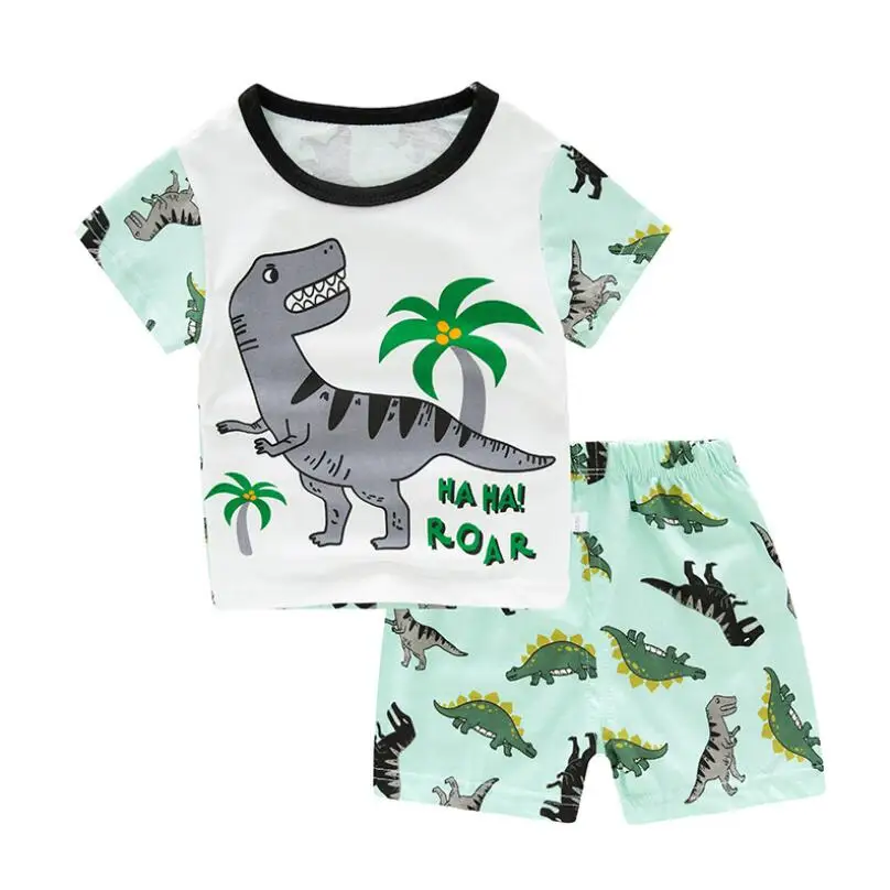 Детские пижамы; комплект летней детской одежды для сна из хлопка с короткими рукавами для мальчиков мультфильм Динозавр; пижамы; домашняя одежда для младенцев