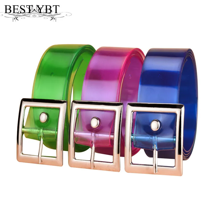 

Best YBT Women belt new fashion transparent PVC Alloy pin buckle belt casual simple high quality Women dress decoration belt
