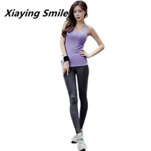 Xiaying Smile 2 в 1 женские футболки для йоги с лифчике с пуш-ап эффектом, спортивный комплект для бега без рукавов Лето быстросохнущая Спортивная одежда для зала, фитнеса, костюм
